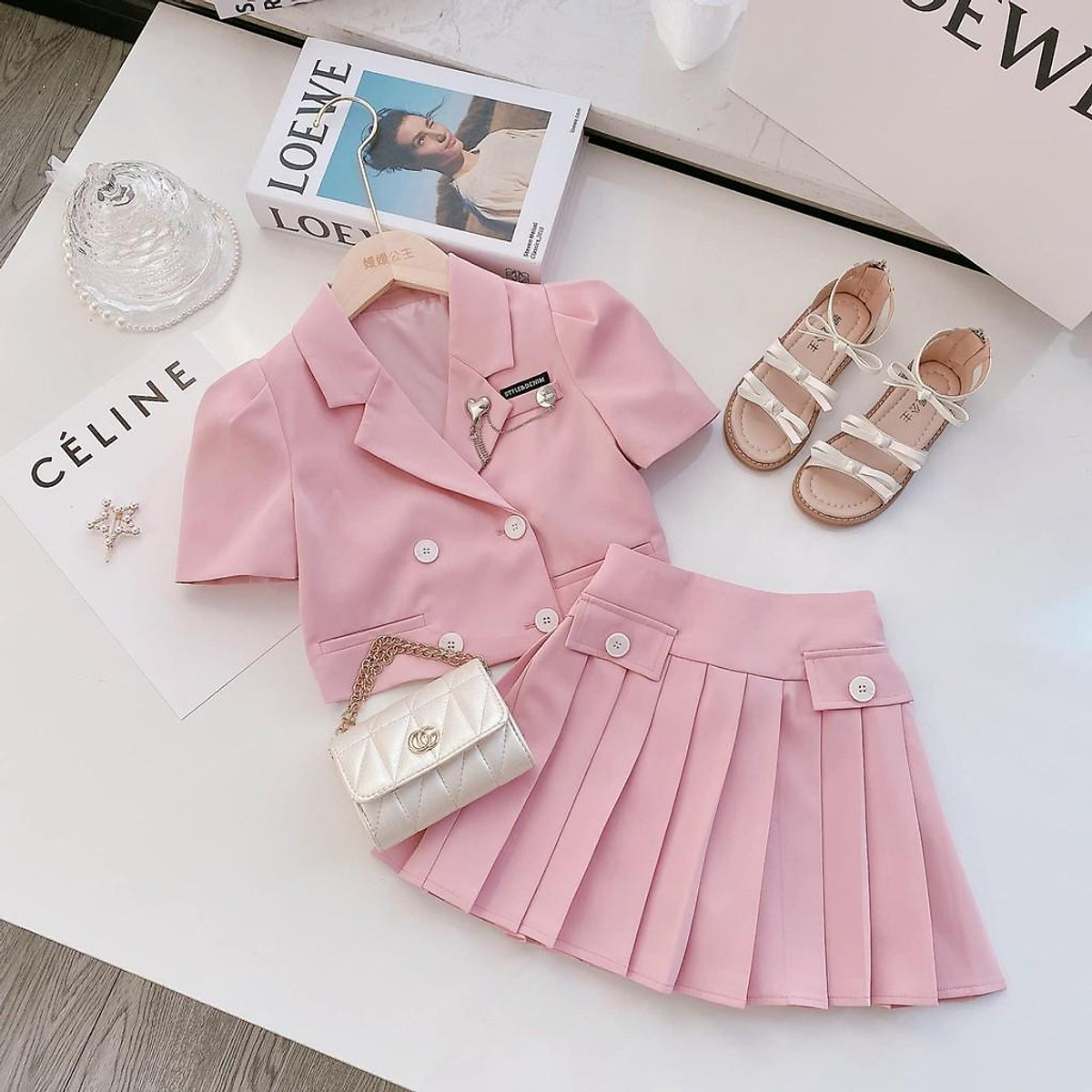 Set áo váy kiểu áo vest cột nơ ngực và váy ngắn  JN50  AloraShop21