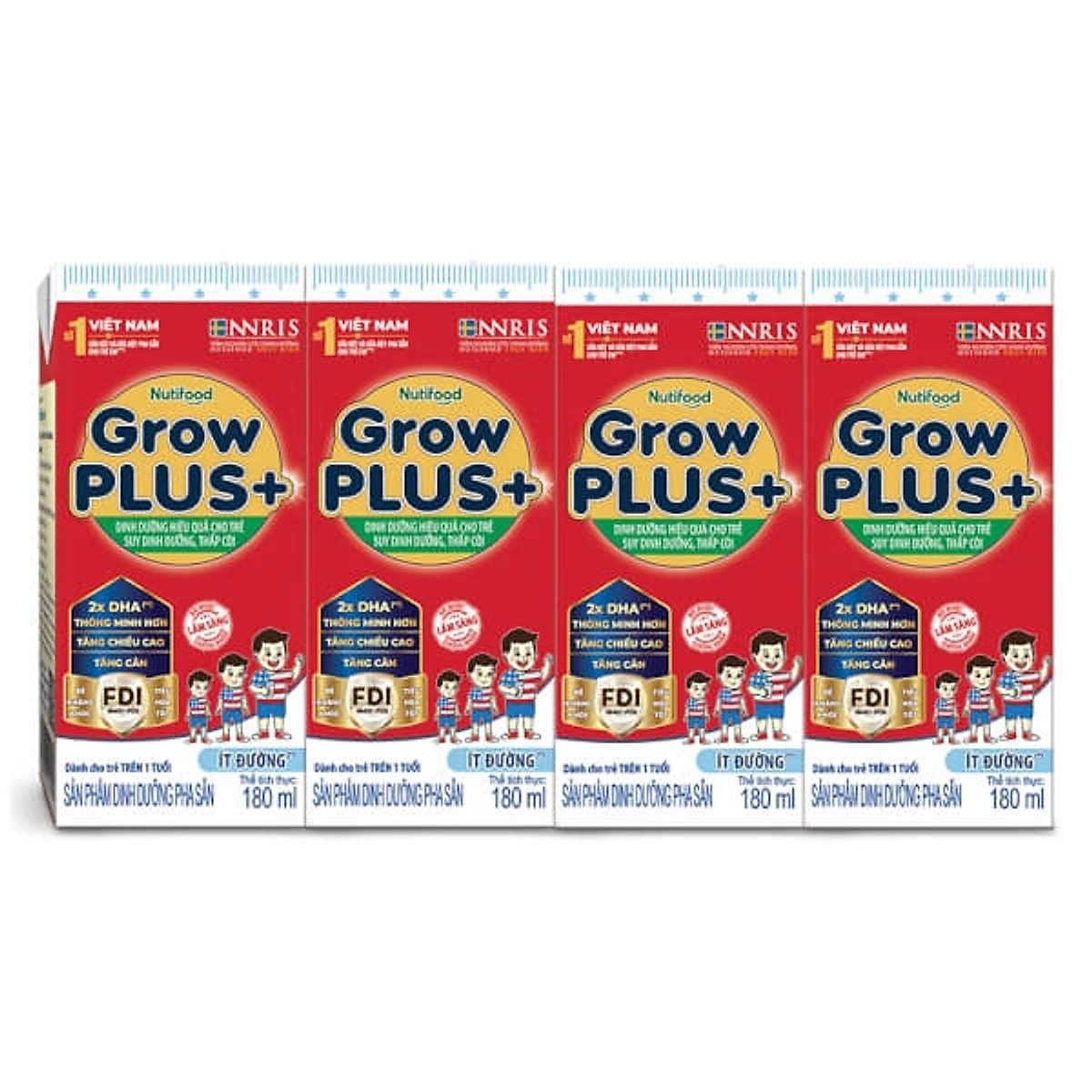 Thùng Sữa Bột Pha Sẵn ÍT ĐƯỜNG GrowPLUS+ loại 180ml - Dành cho bé trên 1 tuổi, Tăng Cân, Tăng Chiều Cao, Thông minh hơn (48 Hộp x 180ml)