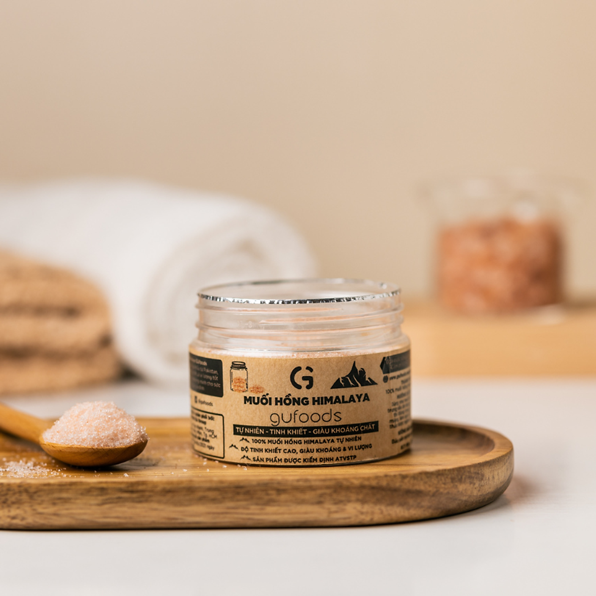 Muối hồng Himalaya GUfoods (dạng hạt mịn) - Tự nhiên, Giàu khoáng chất vi lượng, Không phụ gia, Không tinh chế