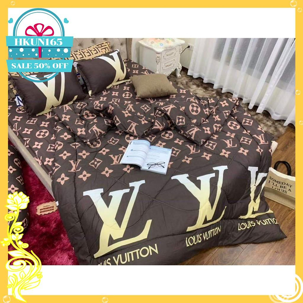 Bộ vỏ chăn ga gối phi lụa LV PL000008 Ngân Gia Bedding #30 Bộ vỏ chăn ga gối phi lụa LV PL000008 Ngân Gia Bedding