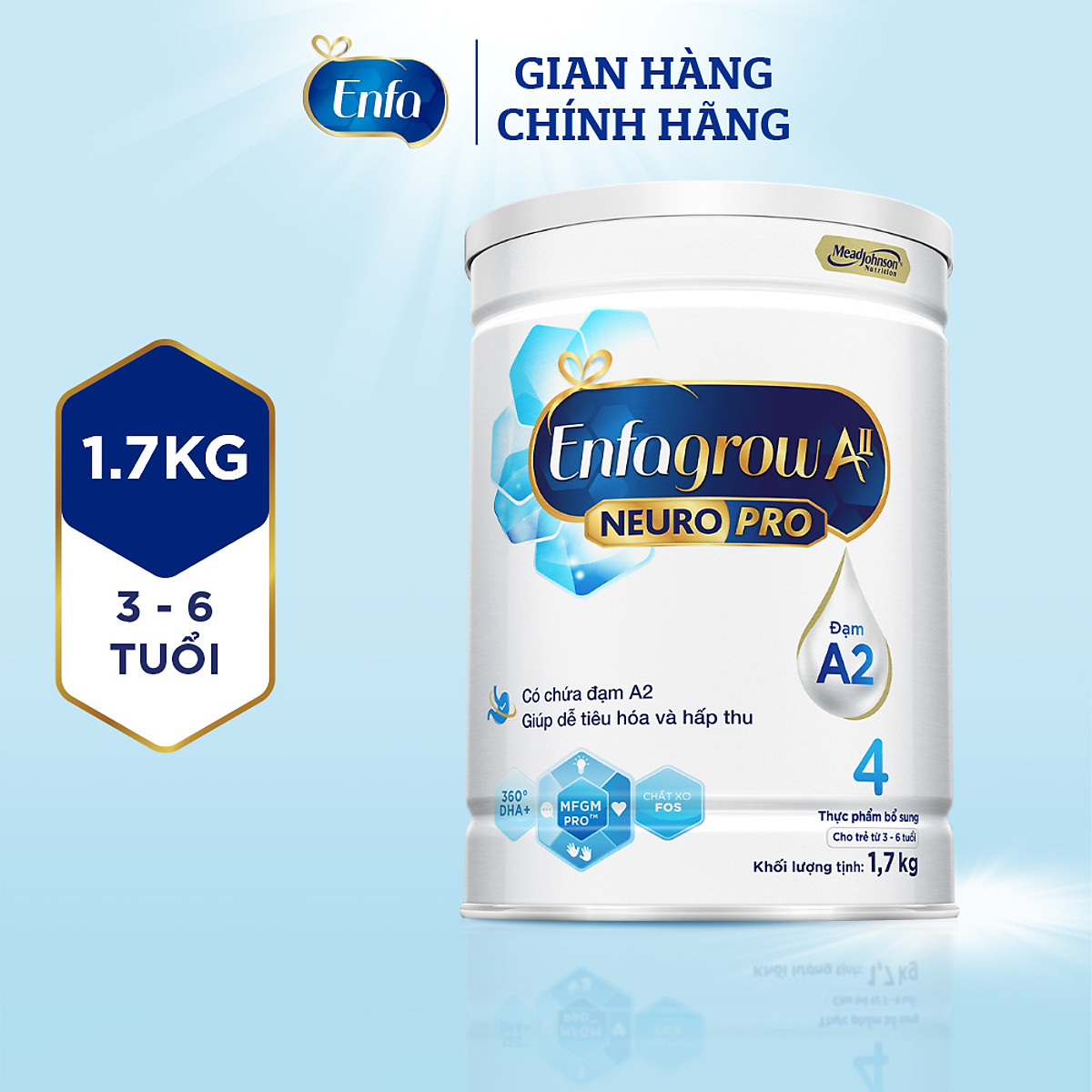 Sữa bột Enfagrow A2 Neuro Pro 4 dành cho trẻ 3-6 tuổi - 1.7 kg