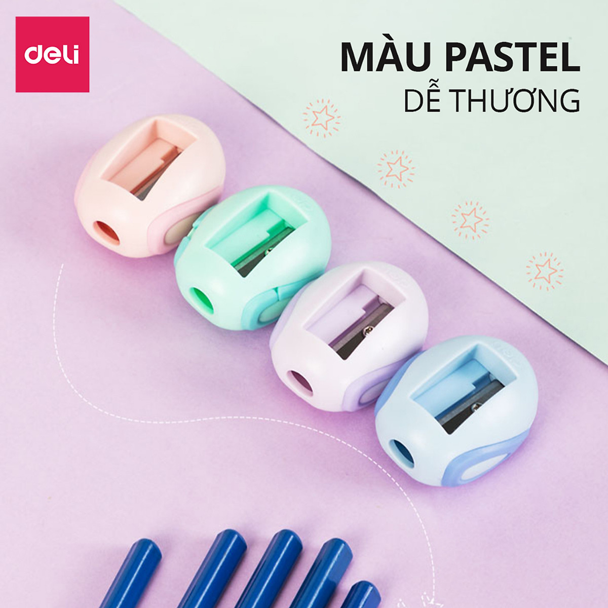 Gọt Bút Chì, Chuốt Bút Chì Mini DELI Lưỡi Thép Không Gỉ, Cắt Bén, Hạn Chế Gãy Ngòi Chì.
