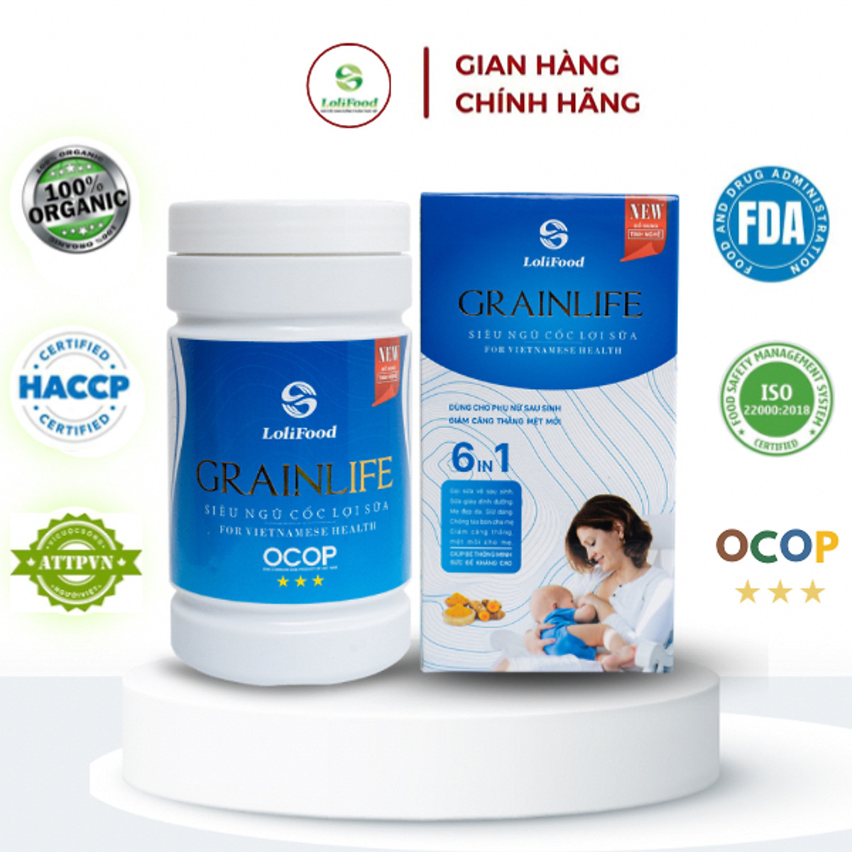 Siêu Ngũ Cốc Lợi Sữa 6IN1 Long Liên (500gr) - Thực Phẩm Dinh Dưỡng Cho Mẹ Mới Sinh - Giúp Sữa Nhanh Về - 100% Hữu Cơ - Kiểm Nghiệm ATVSTP Và Công Bố Chất Lượng