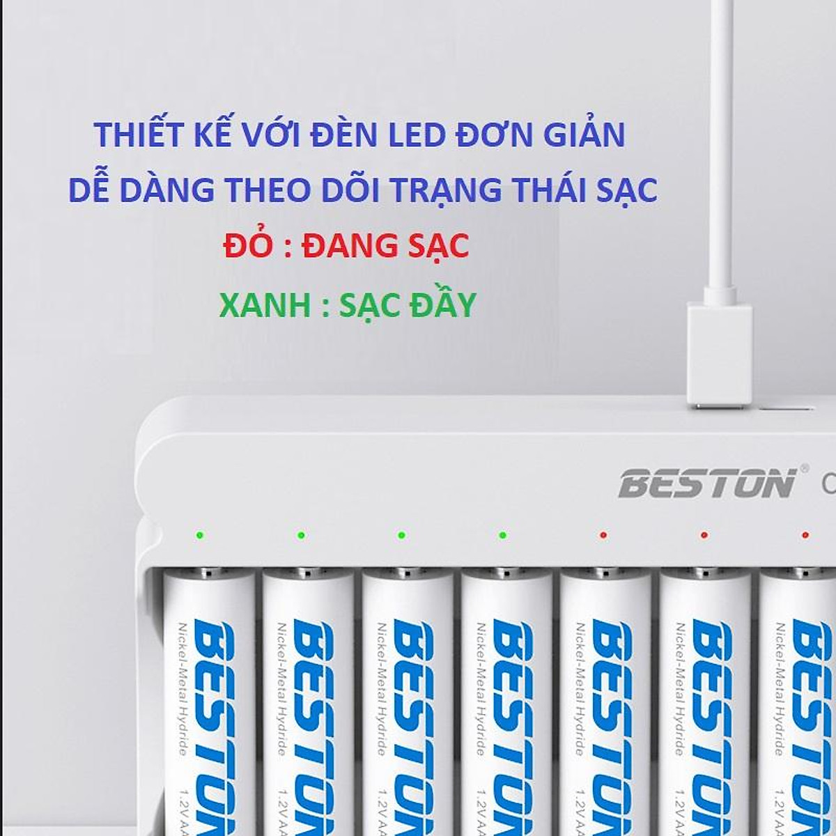 Bộ Sạc pin 12 khe AA AAA Beston C9025 sạc nhanh, tự ngắt khi đầy, đèn LED báo thông minh, dùng cho micro ,remote,đồ chơi