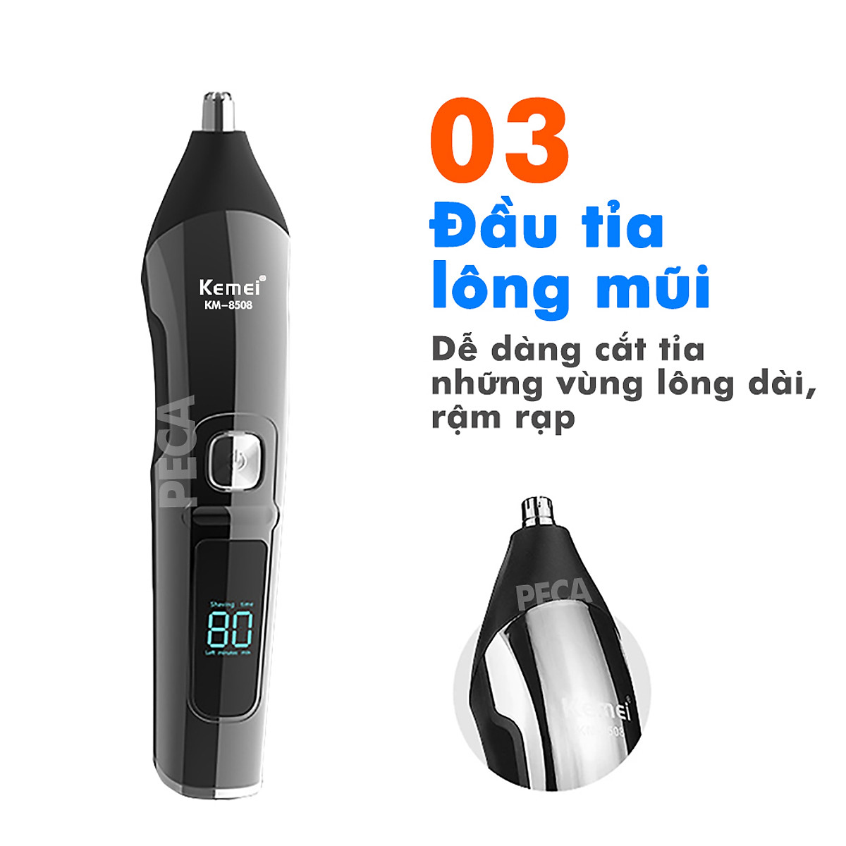 Tông đơ cắt tóc đa năng 11in1 Kemei KM-8508 nhiều đầu thay thế dùng cắt tóc, chấn viền, cạo râu, cạo lông, tỉa lông mũi, cạo chân mày,...có màn hình LED hiển thị điều chỉnh 2 mức tốc độ sạc nhanh 2h