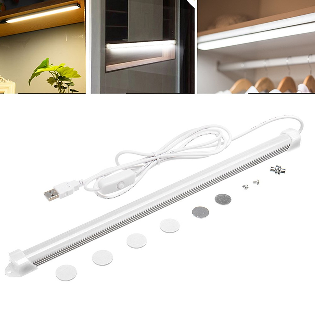4Pcs Under Cabinet Counter Closet LED Kitchen Wall Desk Lighting Strip Lamps Bar 