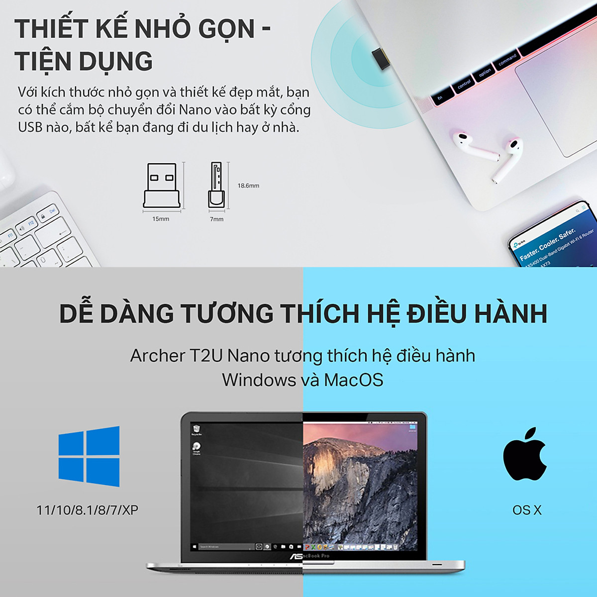 Bộ Chuyển Đổi USB Wifi TP-Link Archer T2U Nano Băng Tần Kép AC600 - Hàng Chính Hãng
