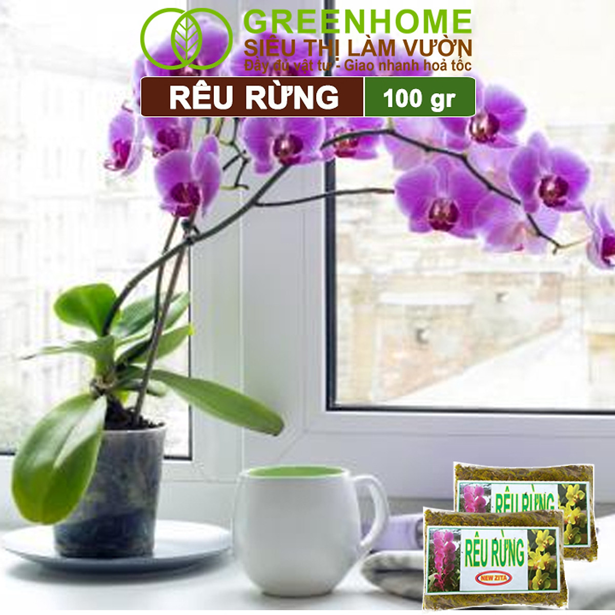 Rêu rừng Greenhome, Newzita, Gói 100gr, Đã Qua Xử Lý, Giá Thể, Giữ Ẩm Tốt, Kháng Khuẩn Tự Nhiên, Trồng Lan, Kiểng Lá