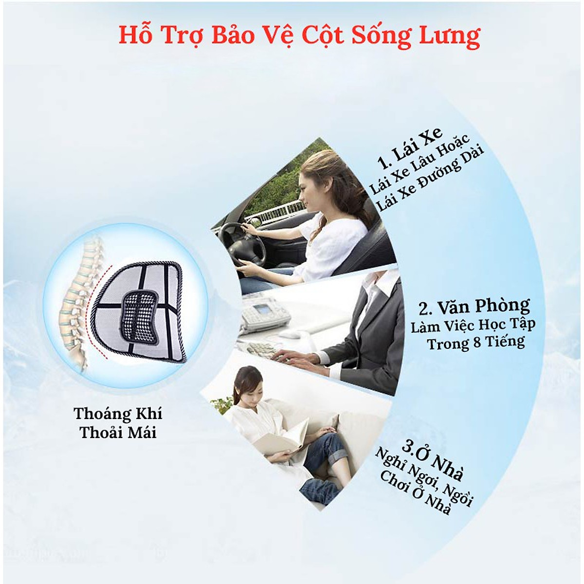 Tấm Lưới Đệm Tựa Lưng, Đệm Ghế Ô Tô, Ghế Văn Phòng - Matxa Thư Giãn Cột Sống Chống Mỏi Lưng - Hangf Loại 1 Chính Hãng MINIIN