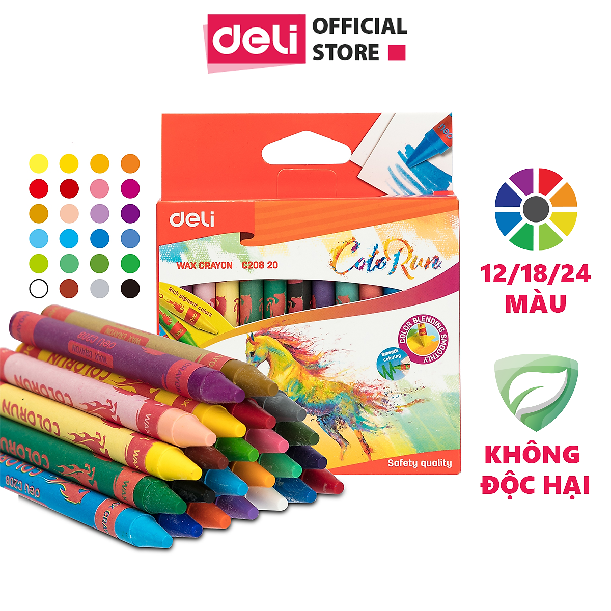 Bút sáp nến Deli - 12 màu/18 màu/24 màu - 1 hộp - EC20800/EC20810/EC20820