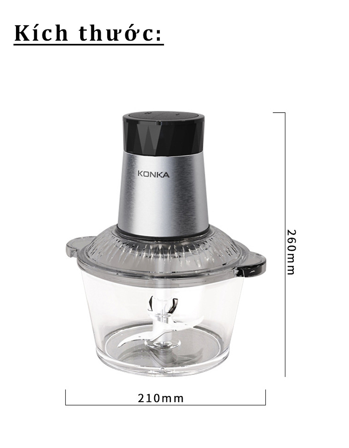 Máy xay thịt đa năng KONKA KJ-FP201 Cối thủy tinh 2 Lít với 4 lưỡi inox 304 Công Suất 250W - HÀNG CHÍNH HÃNG