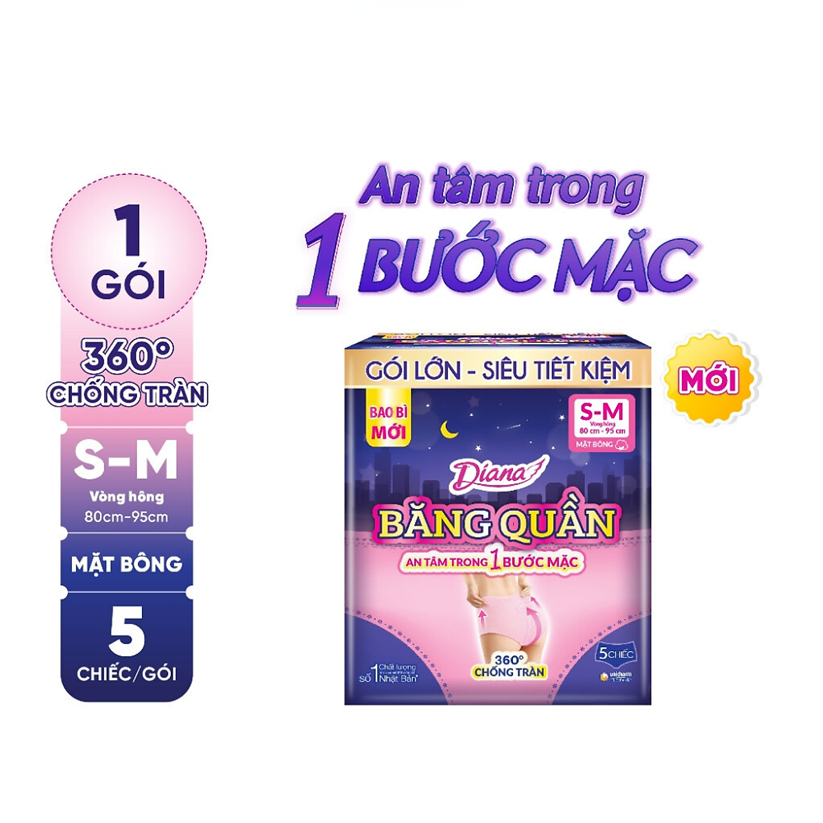 Bộ 2 Băng vệ sinh quần Diana chống tràn 360 size S-M (5 miếng/ gói)