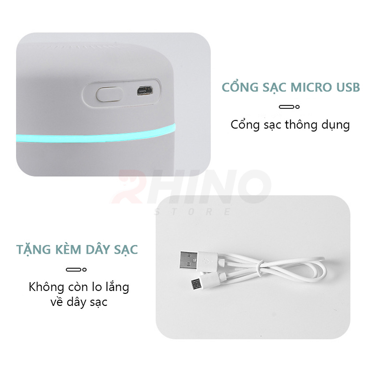 Máy phun sương xông tinh dầu tạo ẩm Rhino H901 dung tích 420ml, nhỏ gọn, không gây tiếng ồn, tích hợp đèn ngủ RGB nhiều màu, có chế độ tự ngắt - Hàng chính hãng