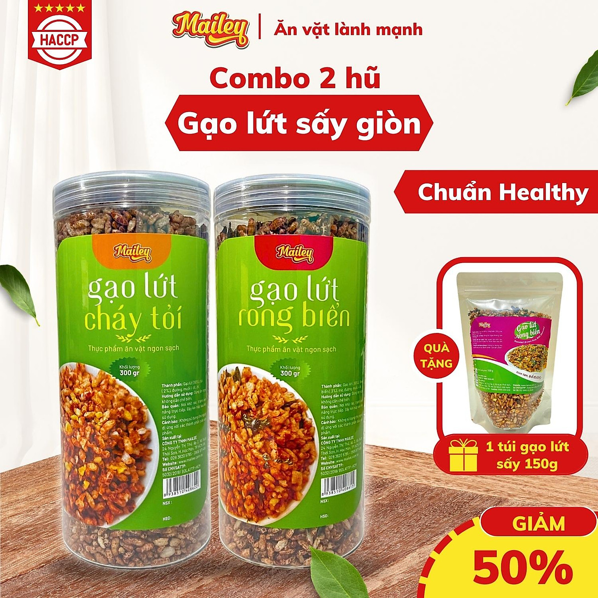 Gạo lứt giảm cân ăn liền Mailey - gạo lứt sấy rong biển/ cháy tỏi ăn kiêng healthy