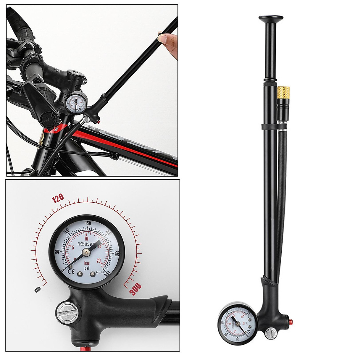 HighPressure Shock Fork Pump (120 Psi) Bike Mini Pump w/ Gauge Phụ