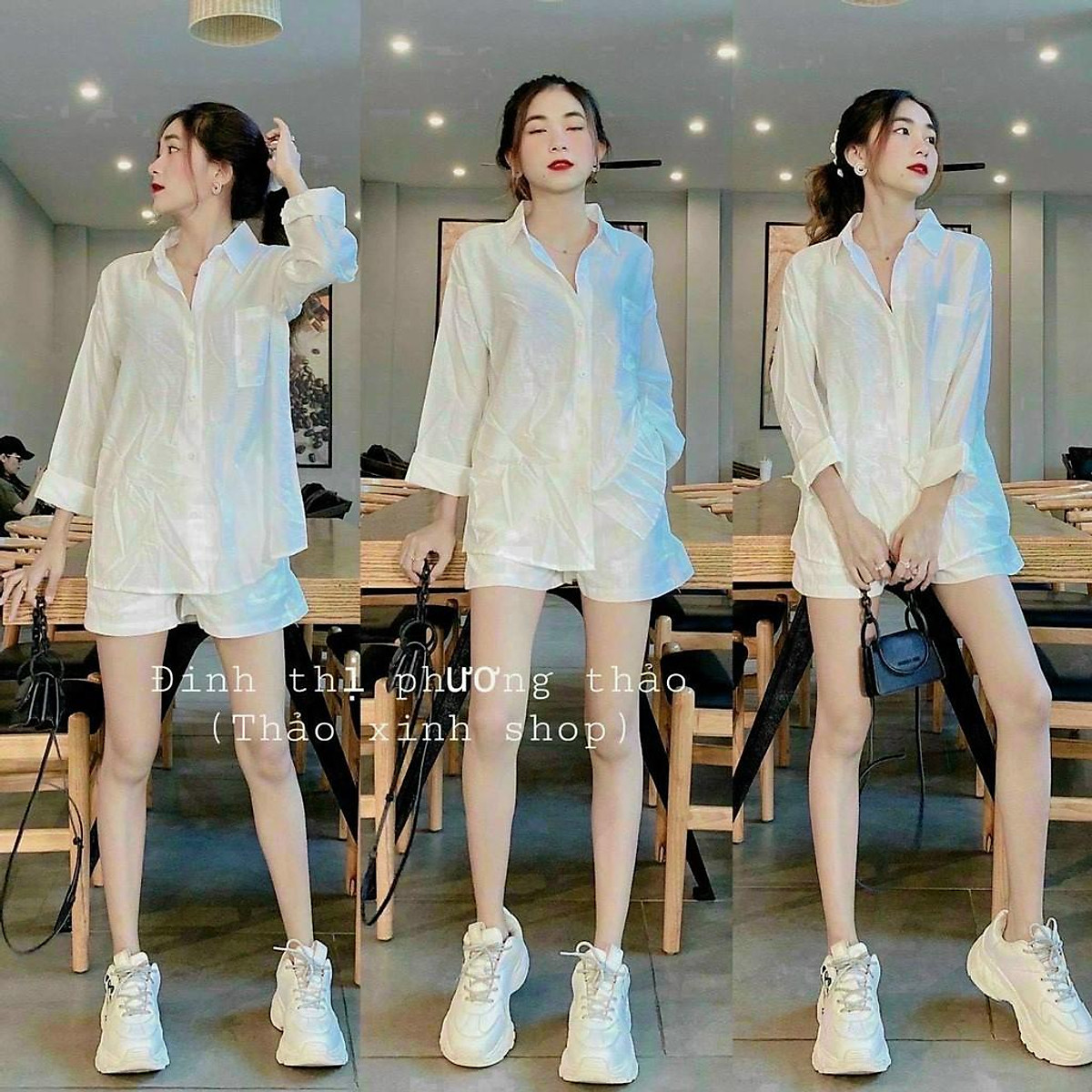 Mua Set trang phục nữ  Set áo sơ mi kiểu vest và quần short ống rộng  Jumpsuits set đồ nữ  Tiki