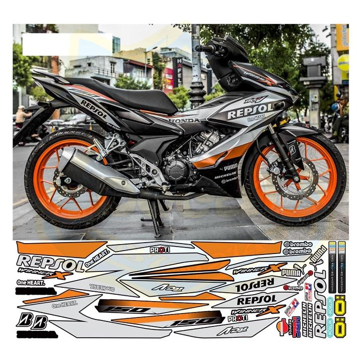 Tem rời xe winner X Repsol dán xe đen nhám - Decal trang trí Tem Rời Xe Winner X Repsol Dán Xe Đen Nhám - Decal Trang Trí