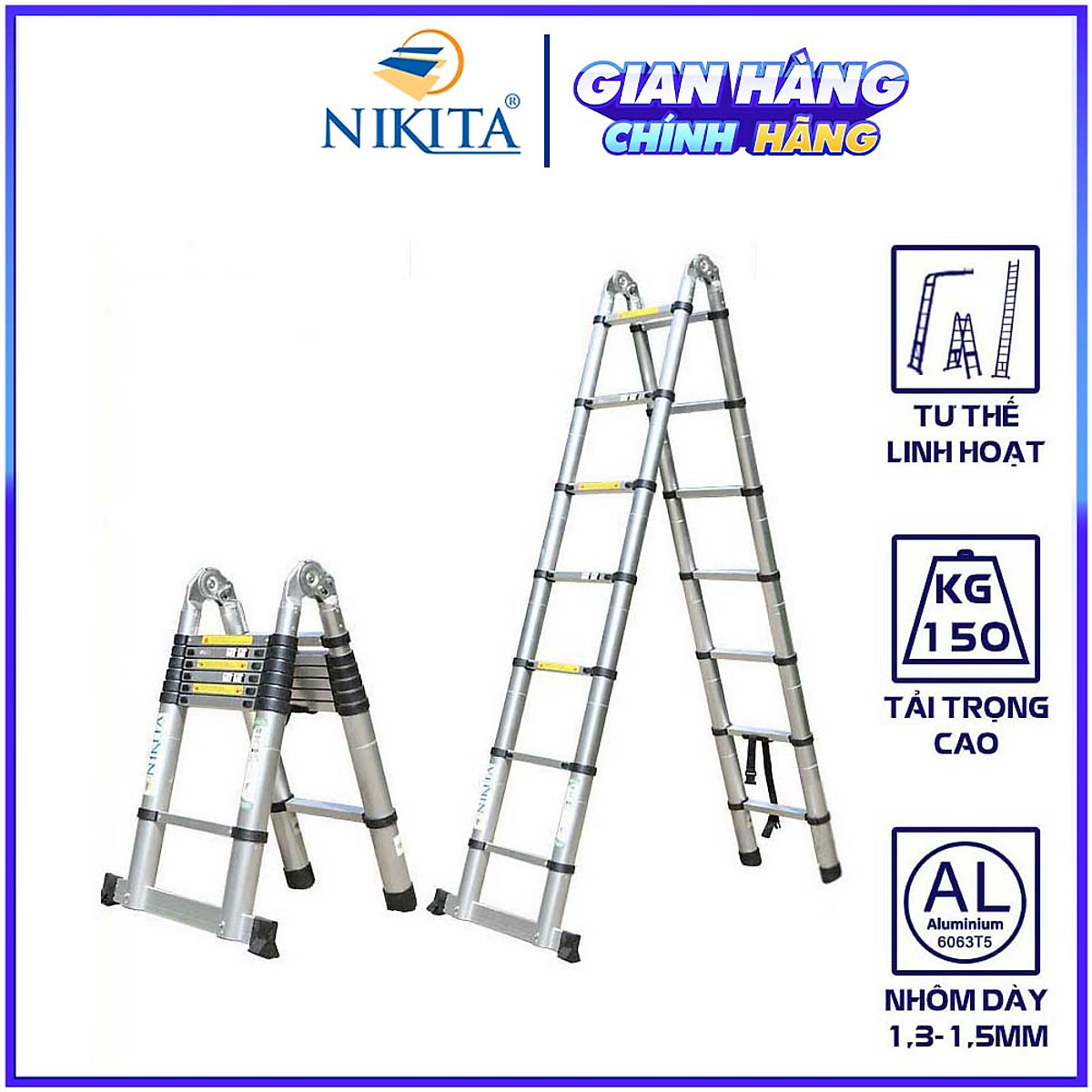 Thang Nhôm Rút Chữ A Đa Năng - Hàng Chính Hãng NIKITA - Công Nghệ Tiên Tiến Nhật Bản - Tiêu Chuẩn Châu Âu