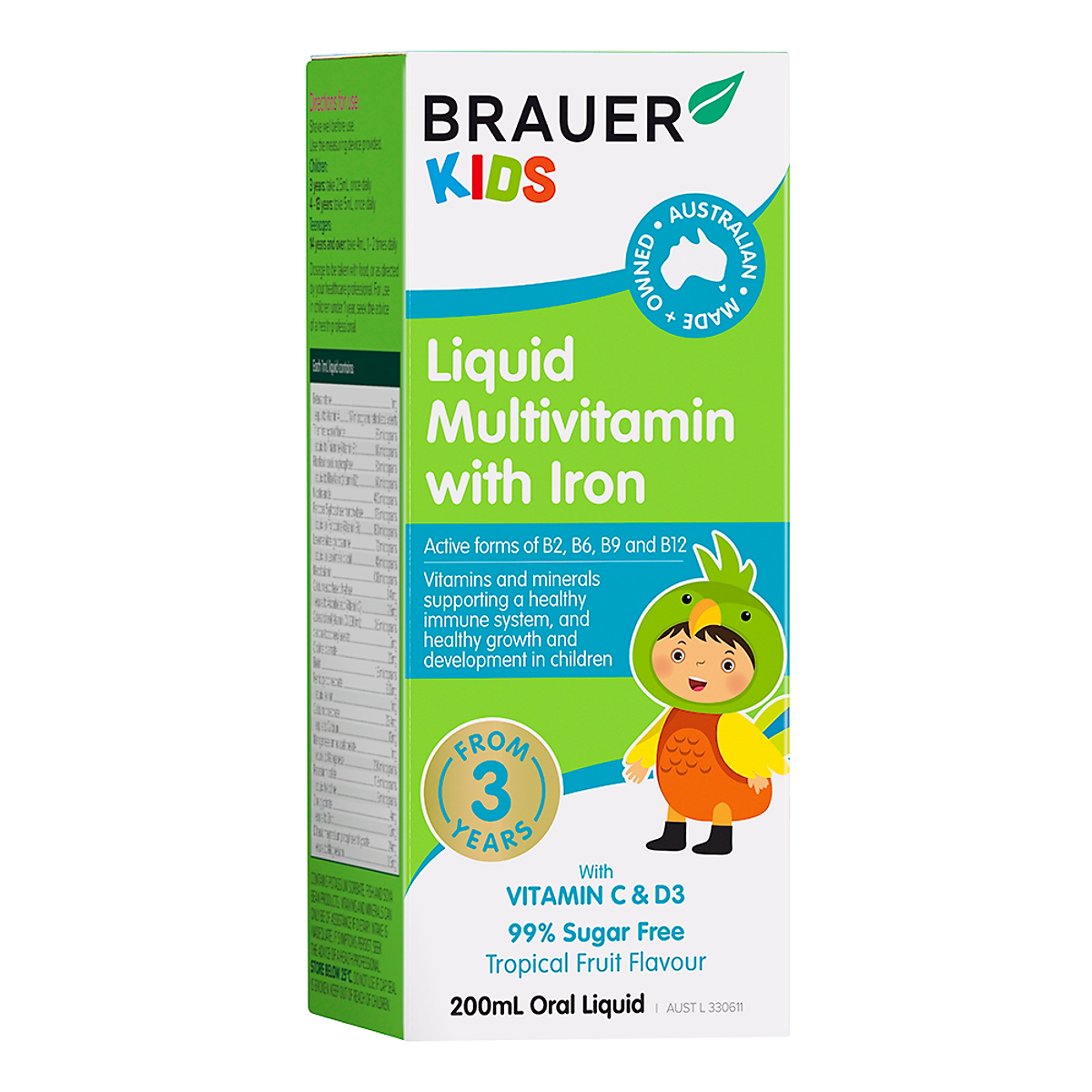 Brauer Kids Liquid Multivitamin with Iron - Bổ sung vitamin tổng hợp và sắt cho trẻ 3 tuổi (200ml)