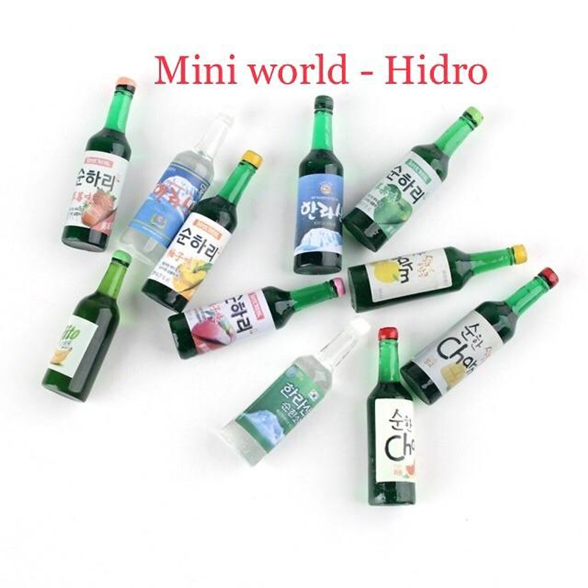 Combo Mô hình chai rịu, rịu trái cây HQ mini trang trí nhà búp bê