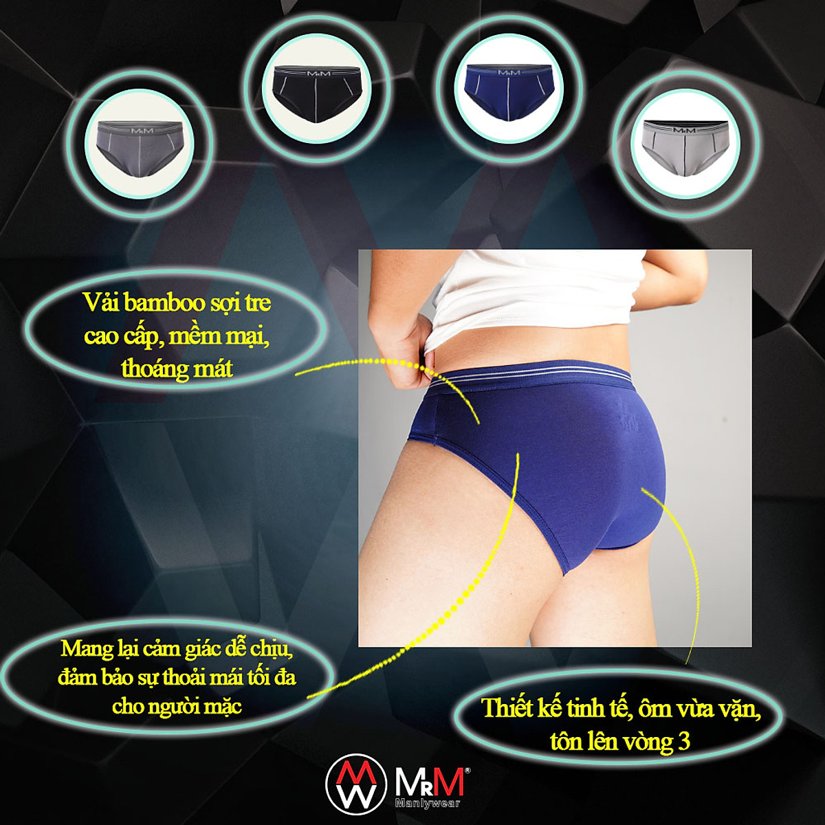 Combo 4 quần lót nam tam giác Bamboo Organic mềm mịn thoáng mát thấm hút mồ hôi - MRM Manlywear - Màu Ngẫu Nhiên