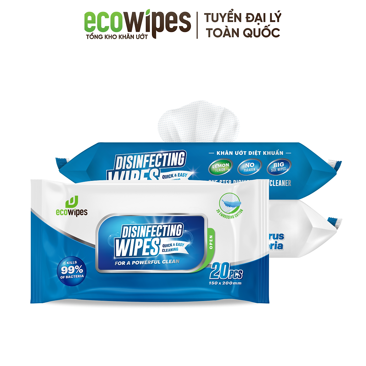 Khăn ướt diệt khuẩn Disinfecting Wipes diệt 99,9% vi khuẩn hương chanh dịu nhẹ không kích ứng da