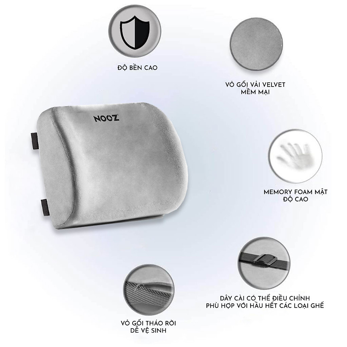 Gối Tựa Lưng Văn Phòng NOOZ Home Goods Chất Liệu Memory Foam Ruột Cao Su Non Đệm Êm Ái Cho Người Đau Thắt Lưng