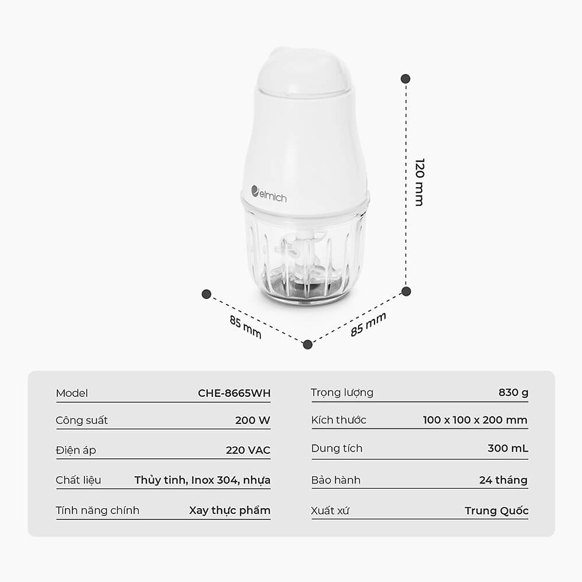 Máy xay thịt, xay thực phẩm cho bé Elmich CHE-8665, 6 lưỡi inox 304 xay nhanh, nhuyễn mịn, đảo trộn đồng đều các loại thực phẩm, an toàn tuyệt đối với trẻ nhỏ - Hàng chính hãng