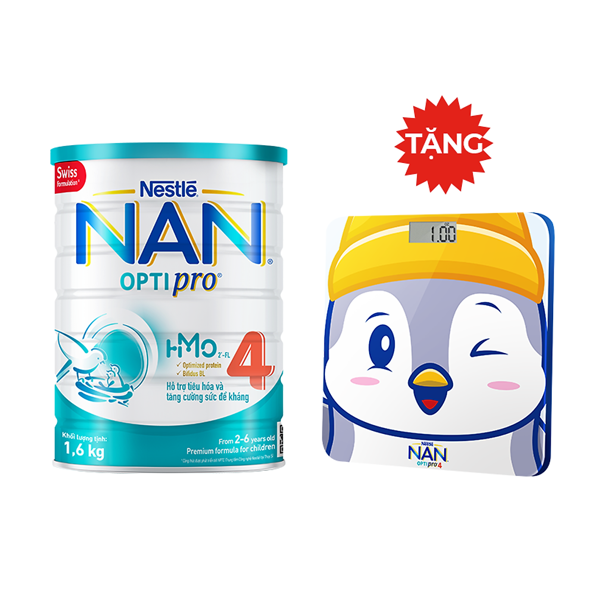 Sữa Bột Nestlé NAN OPTIPRO HM-O 4 1.6kg - Tặng Cân điện tử hình bất kỳ