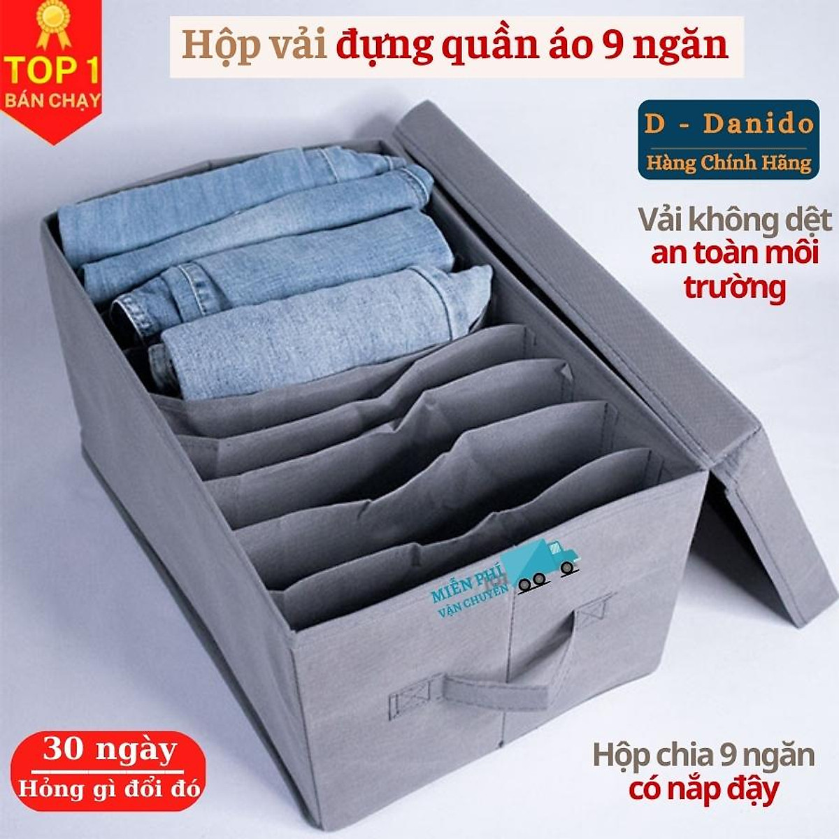 Hộp vải đựng đồ chia 9 ngăn và 16 ngăn sắp xếp quần áo D Danido - Khay đựng đồ chia ngăn tiện ích, chất liệu cao cấp vải không dệt có nắp