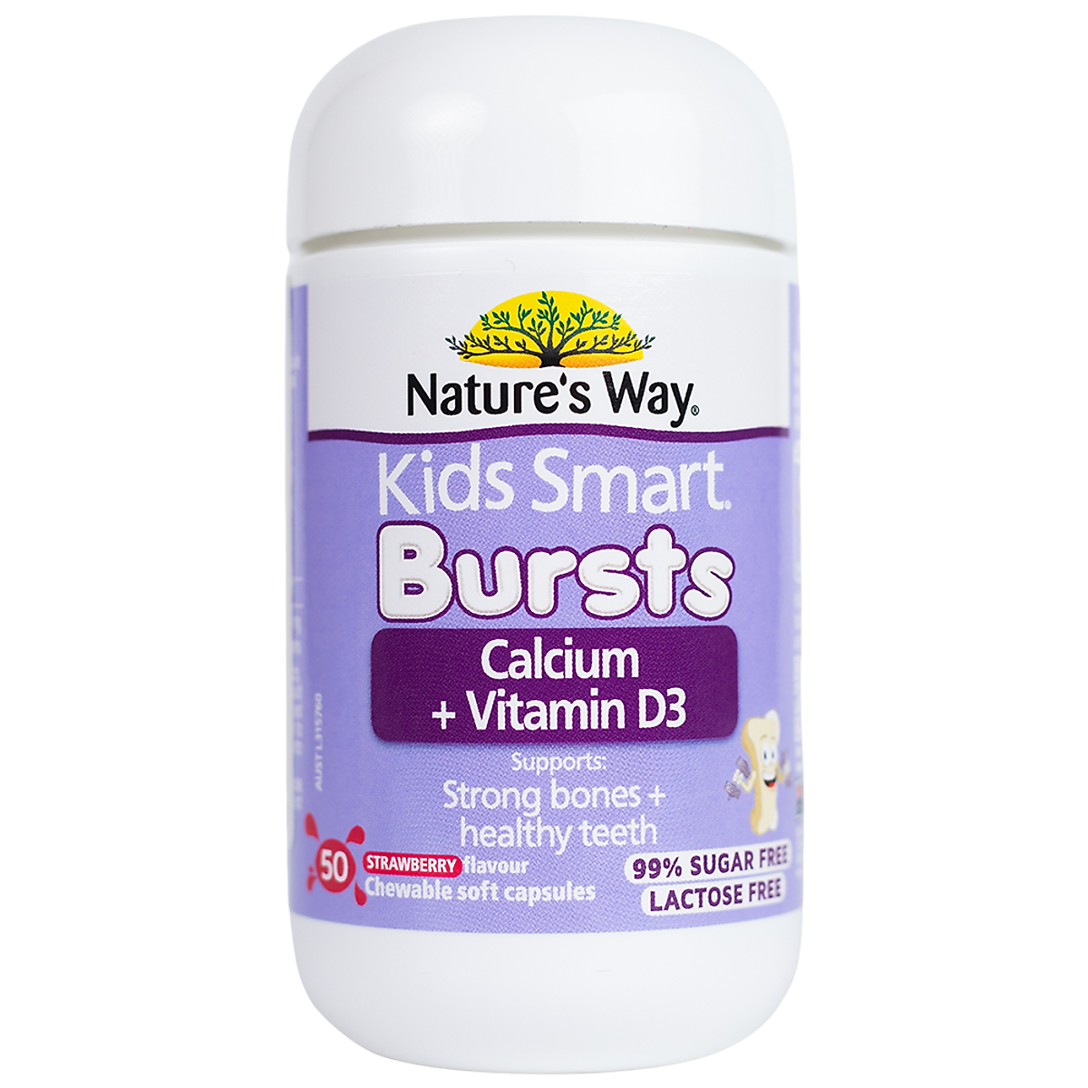 Nature’s Way Kids Smart Bursts Calcium - Bổ sung Vitamin D3 giúp hấp thụ Canxi cho bé từ 6 tháng tuổi nhập khẩu từ Úc (50 viên/ lọ)