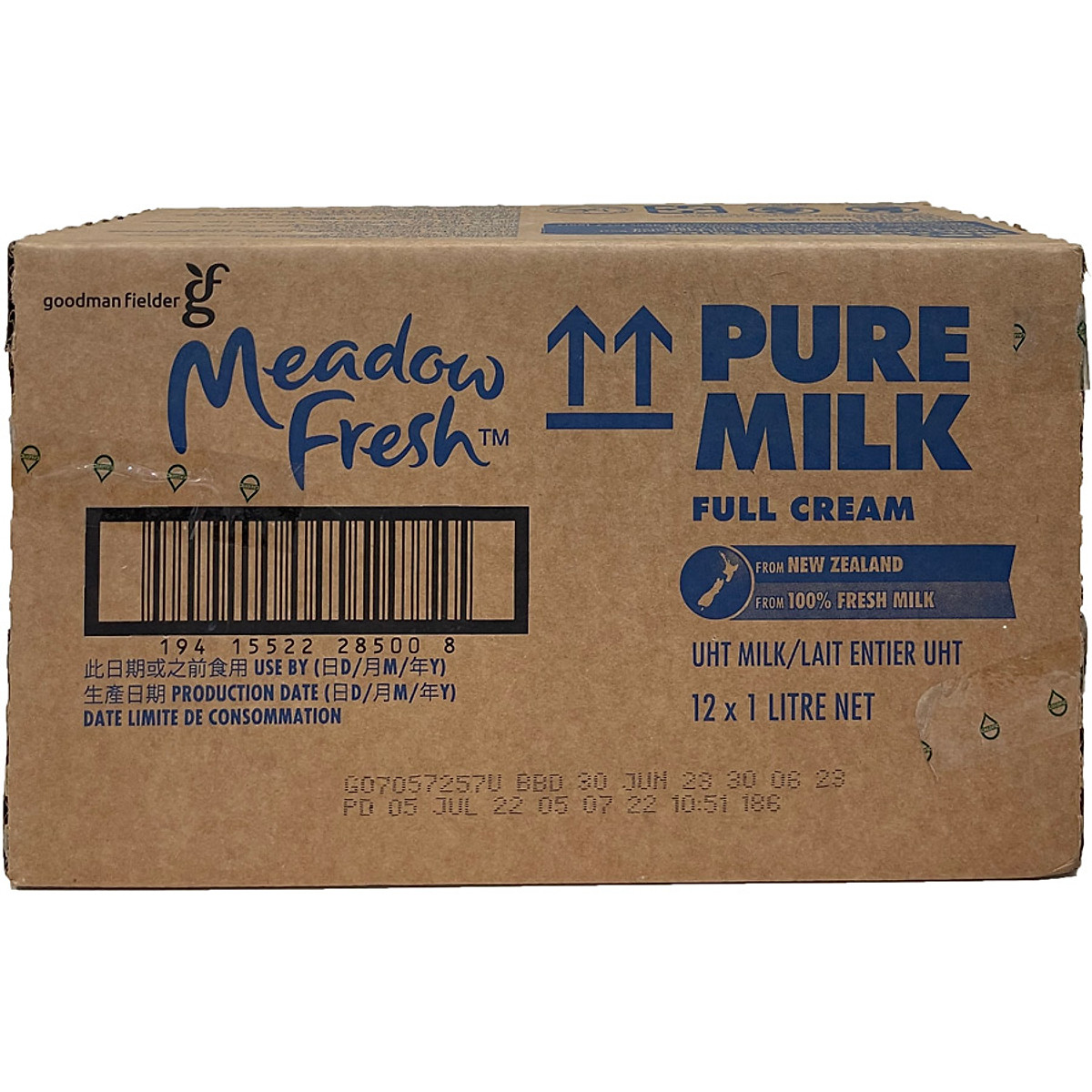 Thùng 12 hộp Sữa tươi tiệt trùng nguyên kem Meadow Fresh 1L hàng New Zealand