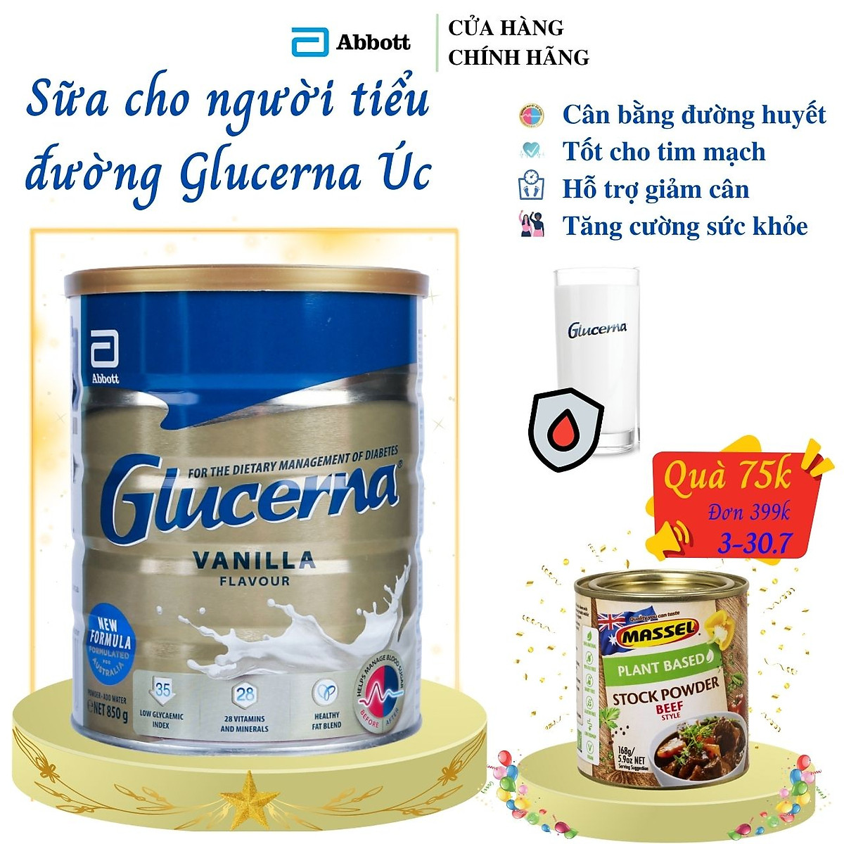 Sữa Dành Cho Người Tiểu Đường Abbott Glucerna Úc Bổ Sung Đầy Đủ Dinh Dưỡng Và Cân Bằng Đường Huyết - Lon 850g
