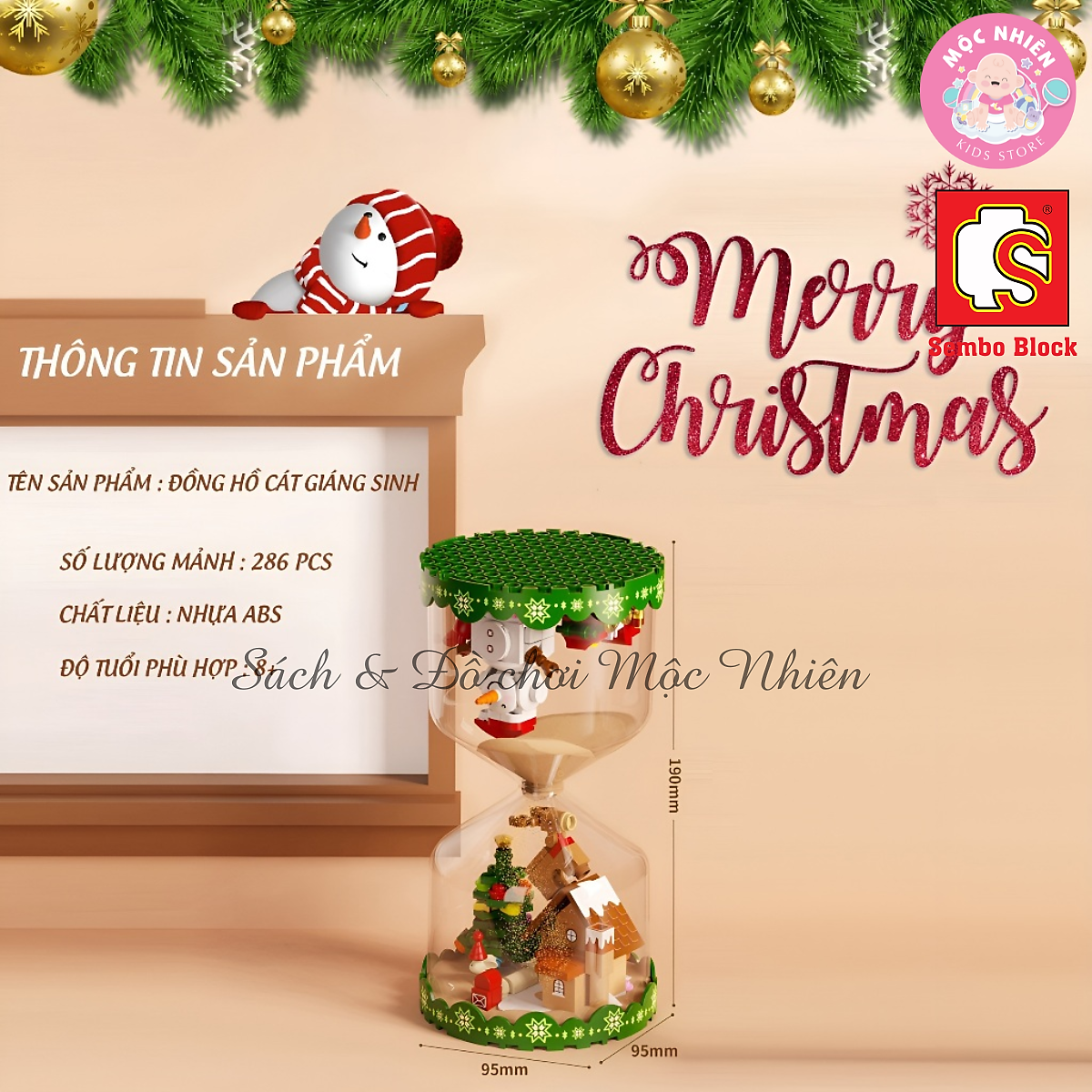 Đồ Chơi Lắp Ráp Xếp Hình Mô Hình Đồng Hồ Cát Giáng Sinh Hình Ngôi Nhà, Người Tuyết Noel 2023 - Sembo Block 280 mảnh ghép