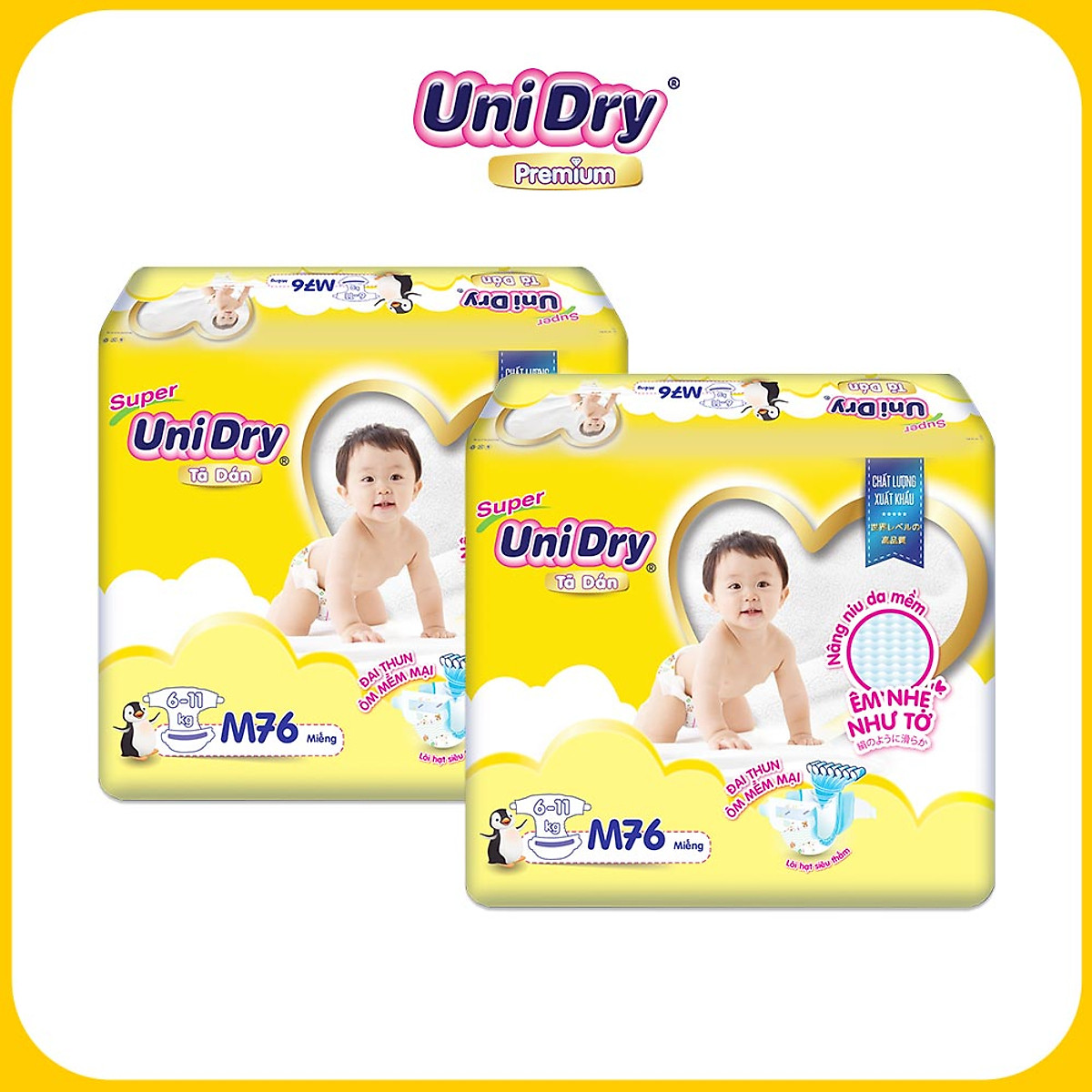 Combo 2 tã dán UniDry gói Super Jumbo M76-L68-XL62