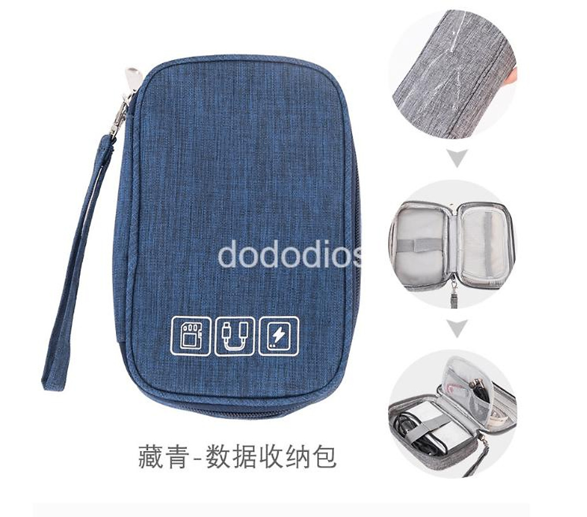 Túi đựng phụ kiện công nghệ đựng pin sạc dự phòng, điện thoại, cáp sạc usb, tai nghe có quai cầm, [Loại cao cấp - Màu Đen] Túi Đựng Phụ Kiện Công Nghệ Có Quai Cầm, Chống Nước - Hàng Chính Hãng dododios