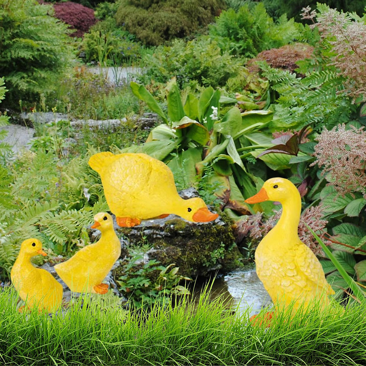 4Pcs Cute Duck Statues Fairy Garden Pond Figurines Decorations ...