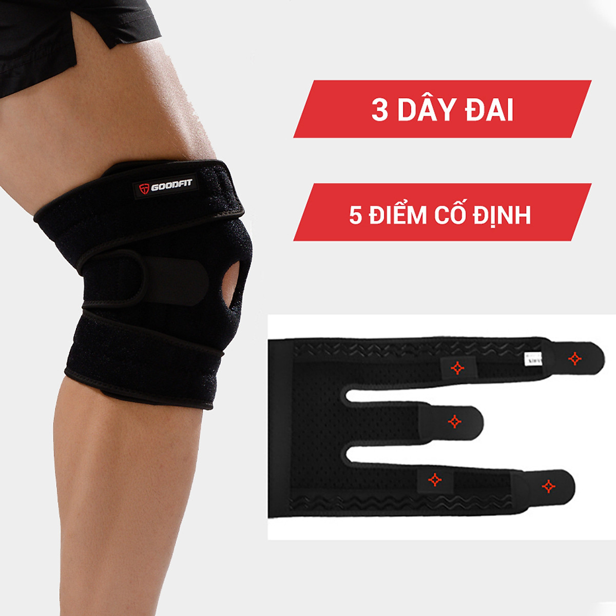 Bó gối thể thao, băng đầu gối thủ môn, băng bảo vệ đầu gối tập gym GoodFit đệm silicone, thanh lò xo trợ lực GF515K