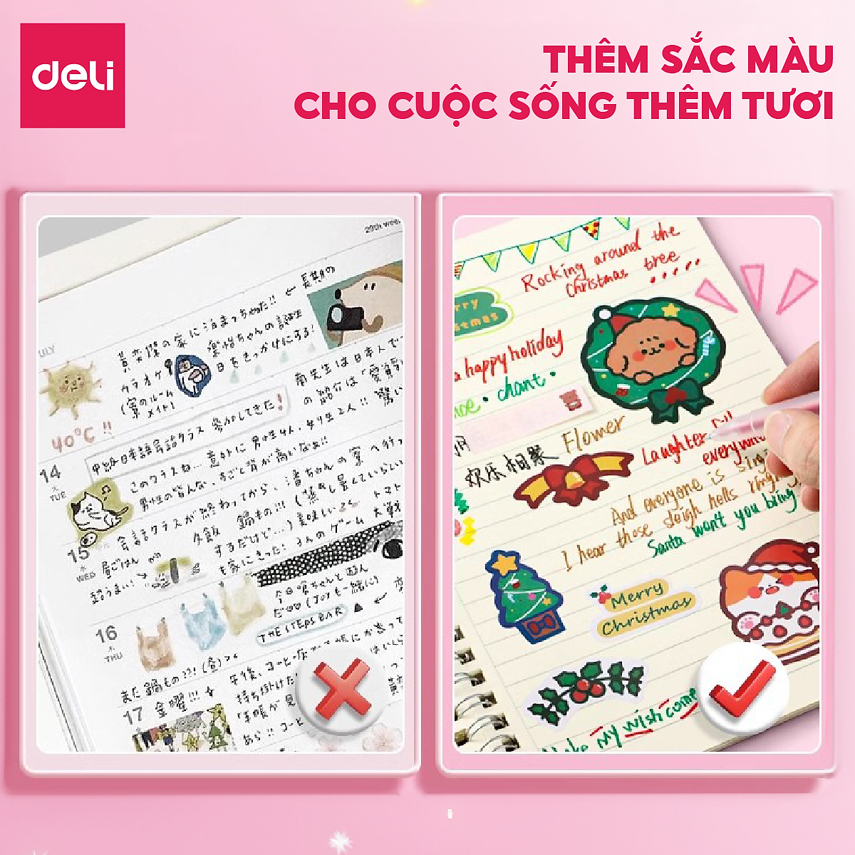Bút Bi Nước Mực Gel 10 Màu Chính Hãng Deli, Ngòi 0.5mm Mực Trơn Tru Nét Đều Nhanh Khô Trang Trí Vở Viết