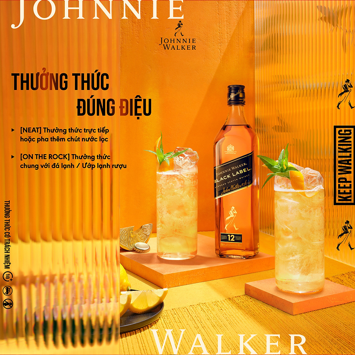 Rượu Combo Johnnie Walker Black Label 75cl In Style 750ml [Không hộp]
