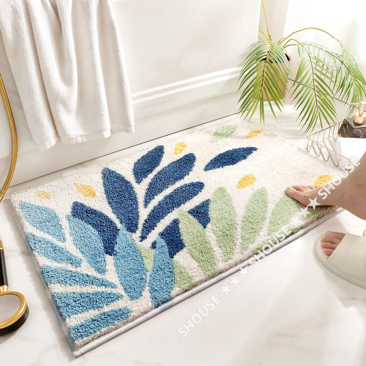 Thảm Lau Chân Chùi Chân Lông Cừu 5D Shouse phòng ngủ nhà tắm chống trượt cao cấp khách sạn siêu thấm hút nước đế cao su