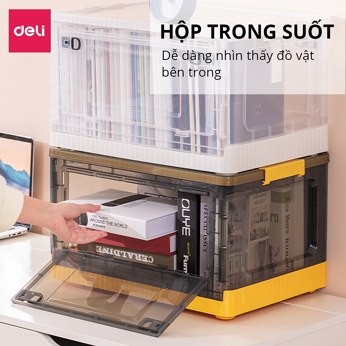 Hộp Nhựa Đựng Đồ Đa Năng Có Nắp Đậy Cao Cấp Nhiều Kích Cỡ Deli - Có Thể Tháo Lắp Tiết Kiệm Không Gian