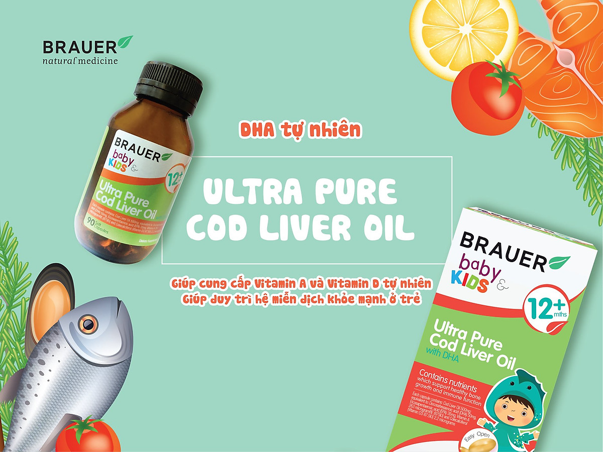 DHA dầu cá tuyết tinh khiết cho trẻ sơ sinh, trẻ nhỏ Brauer DHA Úc giúp phát triển trí não, tăng khả năng tập trung, cải thiện thị lực-OZ Slim Store