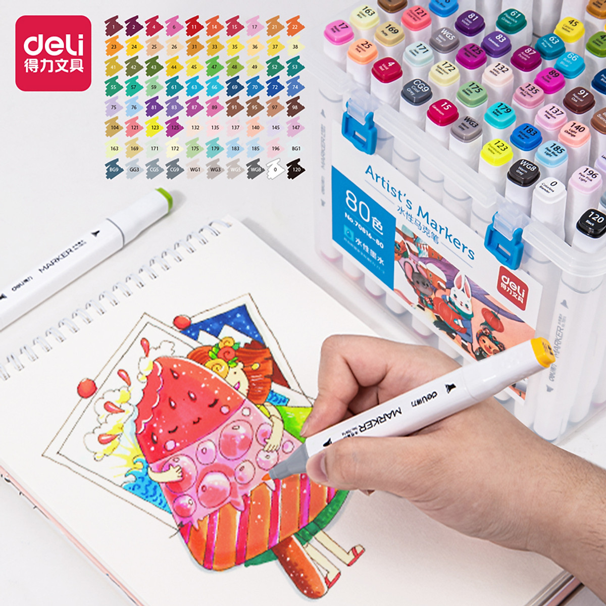 Bút màu marker hai đầu cao cấp Deli - 70801