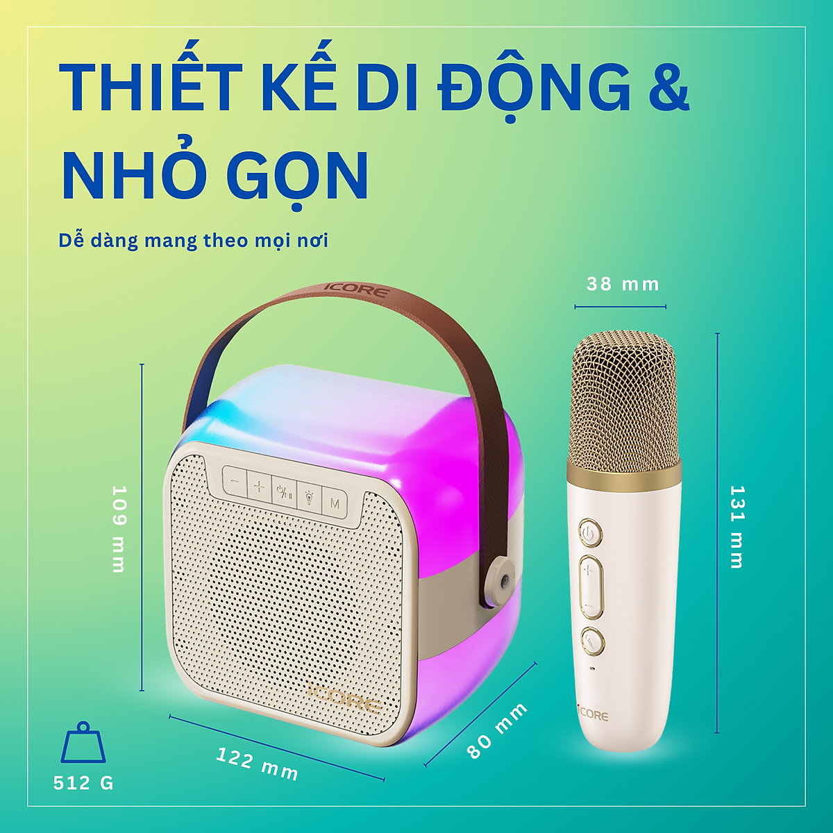 Bộ Loa Karaoke mini Bluetooth iCore ISM59 kèm 01 Micro - Hàng Chính Hãng