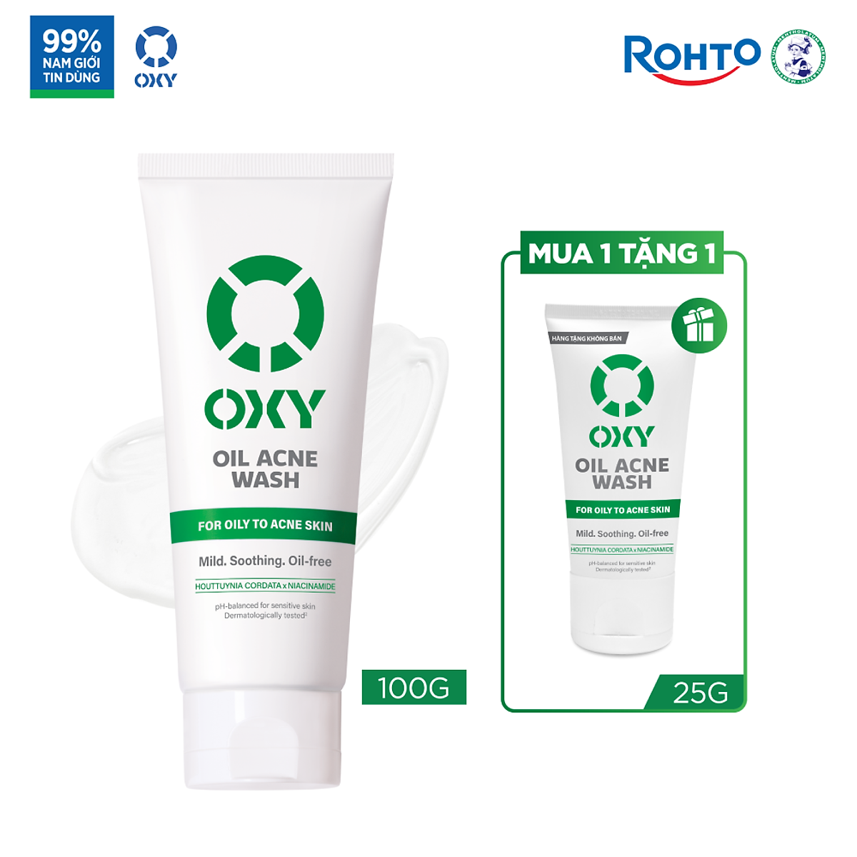Sữa rửa mặt cho nam Oxy sạch dịu nhẹ, kiềm dầu dạng kem Oxy Oil Acne Wash 100g