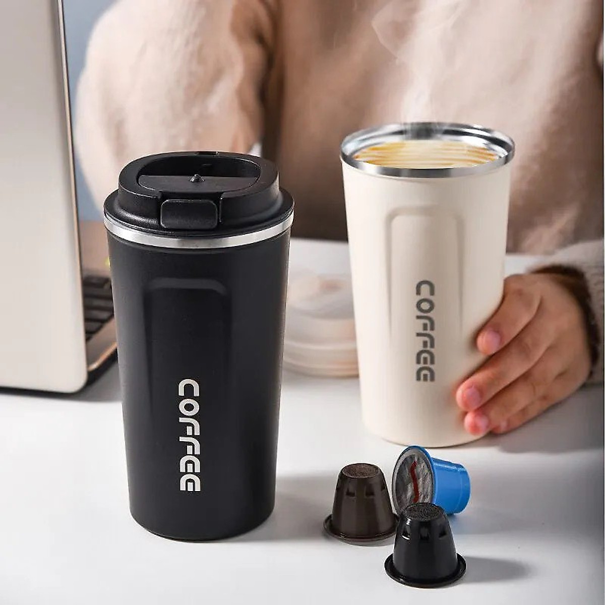 Ly Giữ Nhiệt COFFEE Inox 304 Dung Tích 510ml Cao Cấp Kiểu Dáng Hàn Quốc Cầm Tay Sang Trọng - Chính Hãng