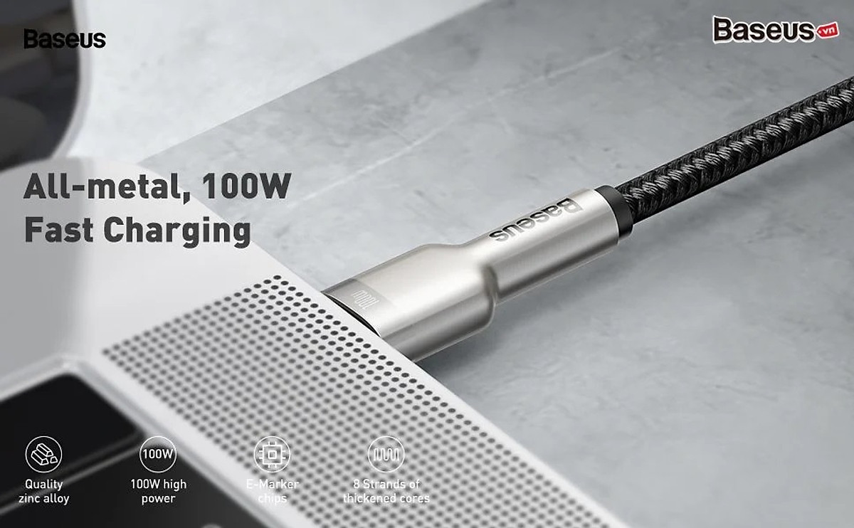 Cáp sạc Baseus Type C 100W, Cáp sạc siêu nhanh 100W Baseus Metal Data Cable Type C to Type C (100W) - Hàng nhập khẩu