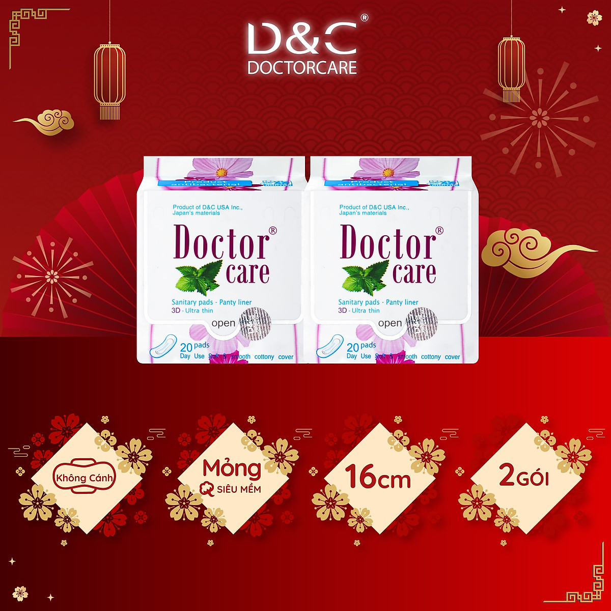 Combo 2 Băng vệ sinh hàng ngày Doctor Care tinh chất thảo dược 16 cm