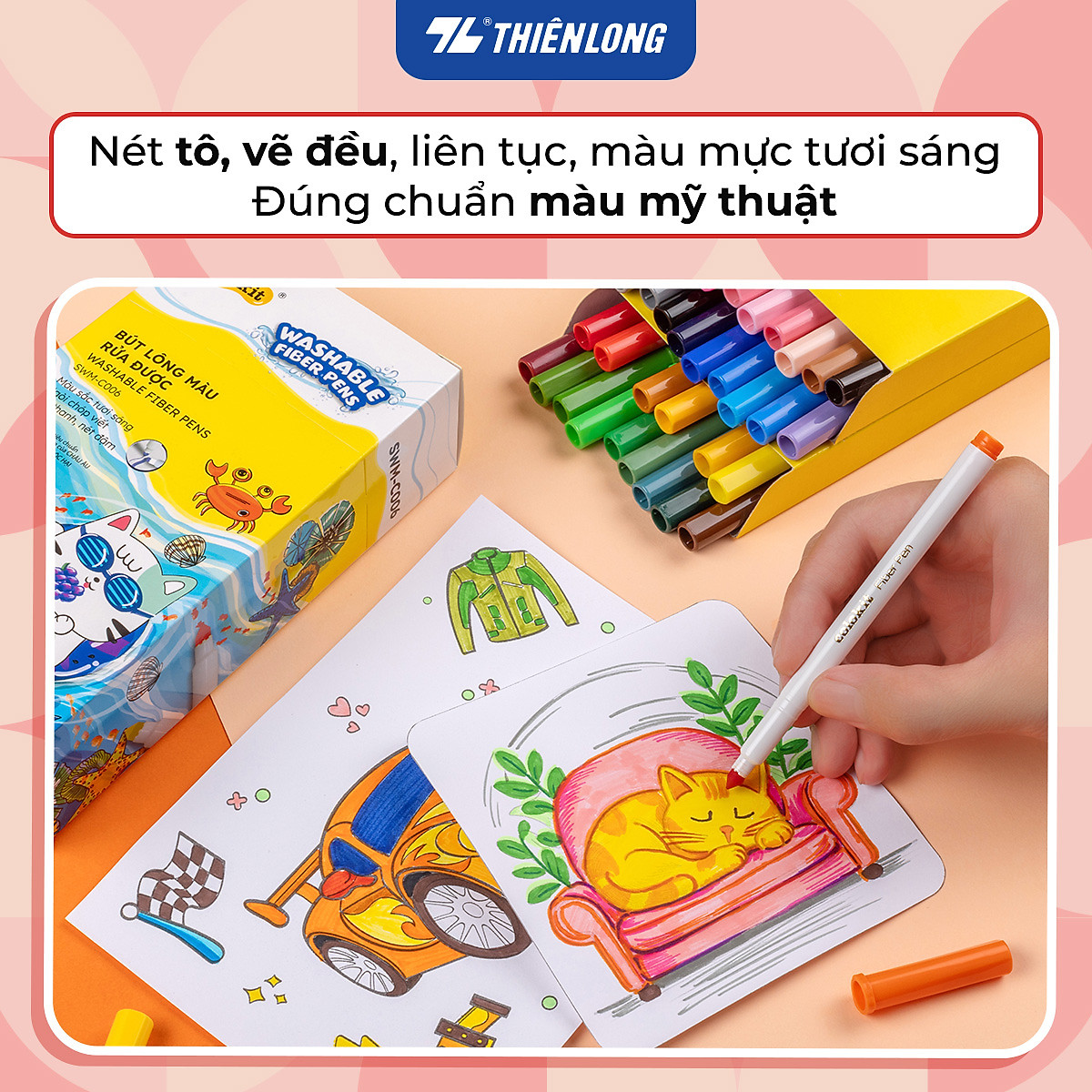 Bút lông màu Fiber Pen 36 màu Thiên Long Colokit rửa được tiêu chuẩn Châu Âu an toàn sử dụng tô màu, vẽ tranh SWM-C006